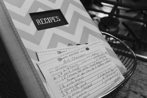 white and gray chevron print recipes book